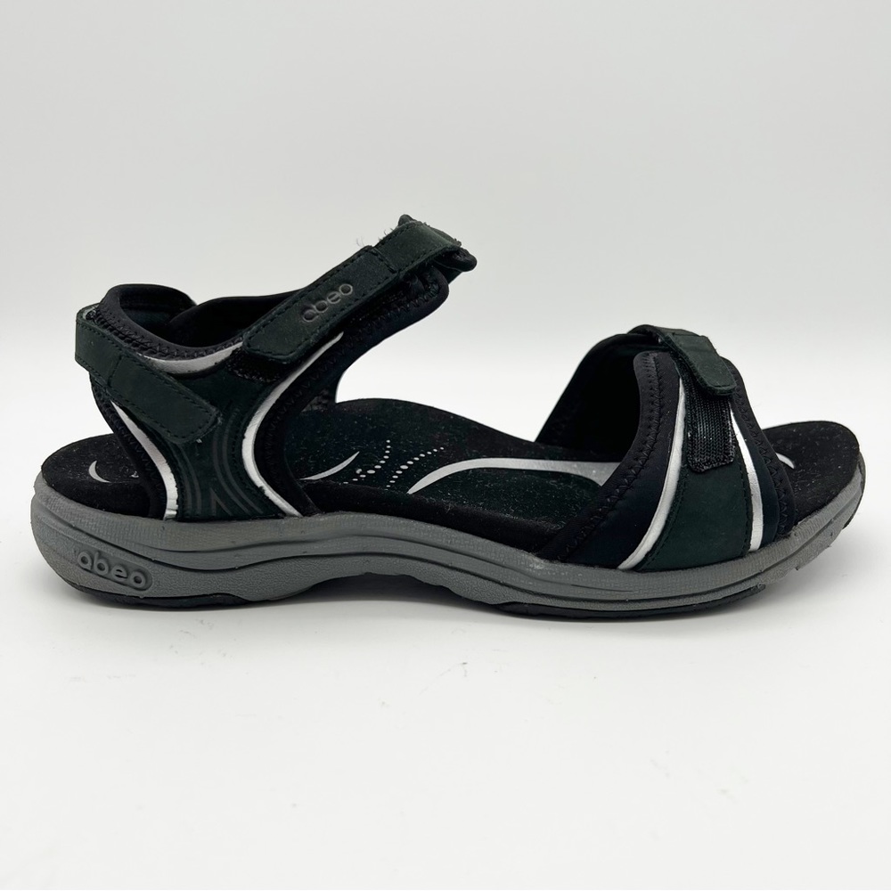 Abeo BIO System Goleta Black Leather Comfort Walking Active Sandals Women’s 8.5 - Picture 1 of 11